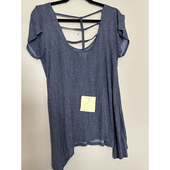 CoverStitched Blue Tee Shirt Short Sleeve Top Flowy Summer Strappy Open Back M - Picture 7 of 7
